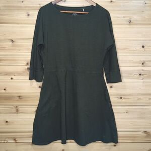 Toad&Co Dress Womens Large Green MizDress Knee Length 3/4 Sleeves Dark Green